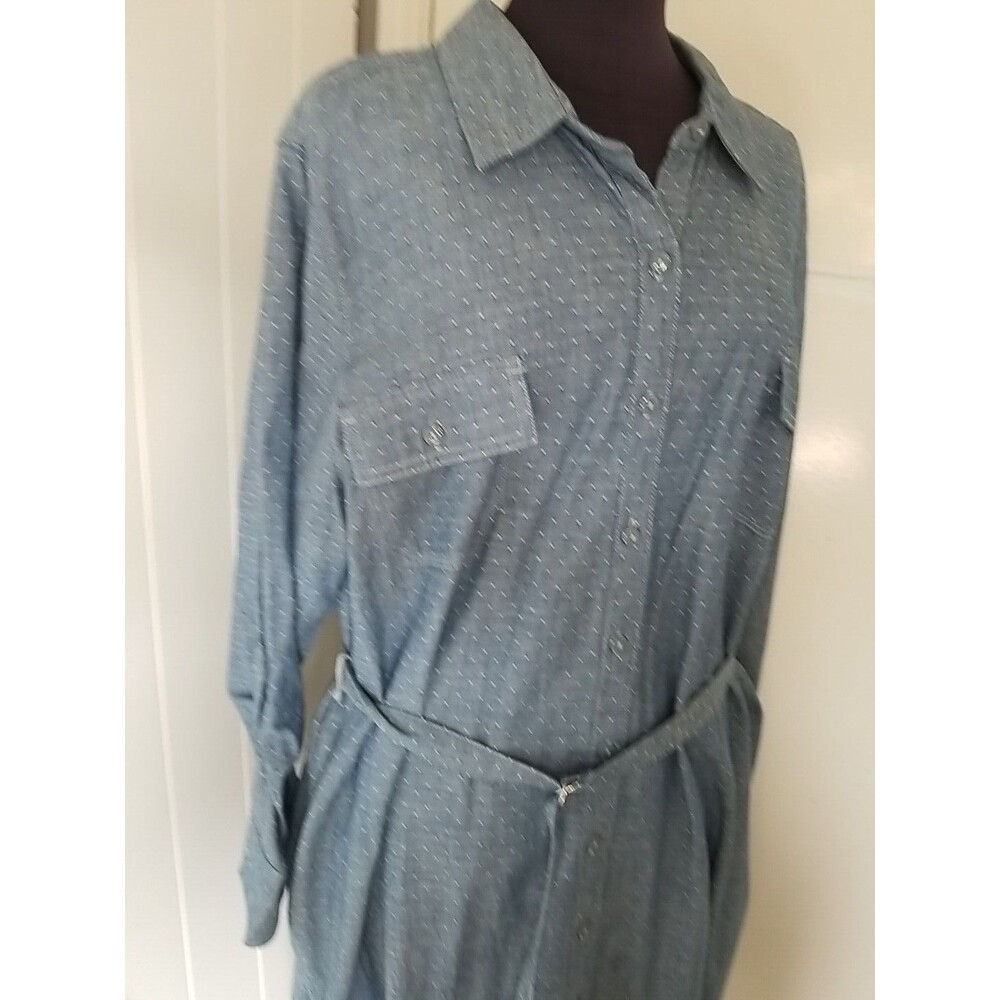Basic Editions Shirt Dress Womens Size 2X Blue Chambray Button Up New - Picture 4 of 12